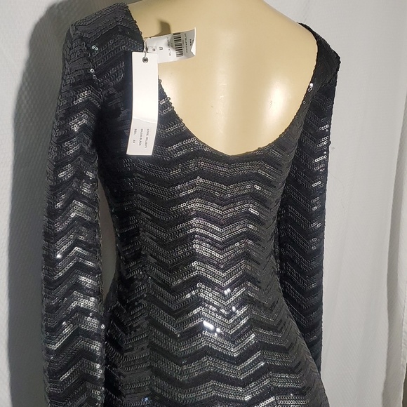 NWT LF Millau Womens Wave Metallic Sequin Sheath Dress Long Sleeve Back Size XS - Picture 5 of 14